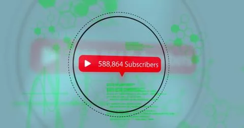 Image of subscriber numbers increasing, circle, data processing on digital 스톡 일러스트