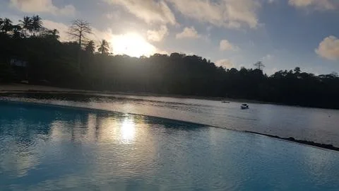 Image from the sun shining in a Pool and the water in Santana Beach Stock Photos