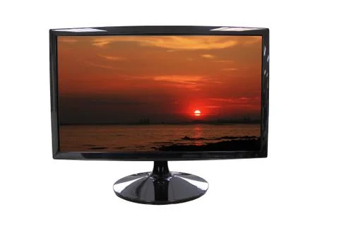 Image sunset in the computer screen. Stockfoto's