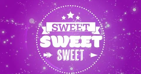 Image of sweet texts in circle over illuminated lens flares against purple 写真素材