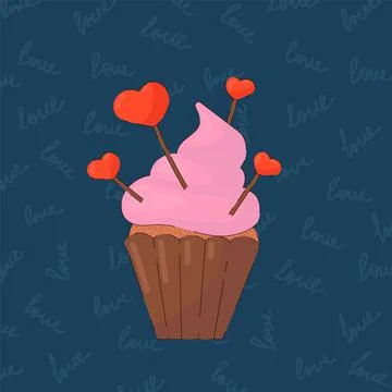 Image of sweets for Valentine's Day. Vector greeting card with romantic and Stock Illustration