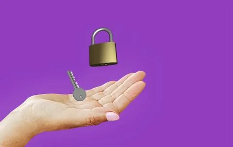 Image symbolizing data protection and privacy: lock and key in your hand, on Stock Photos