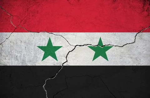 An image of the Syrian Arab Republic flag on a wall with a crack. Stock Illustration