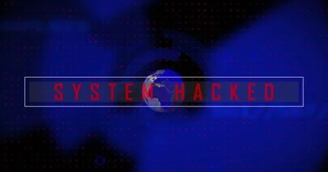 Image of system hacked text, computer language and globe in circular pattern 스톡 사진
