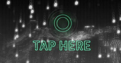Image of tap here text and shapes over black background Illustrazione stock