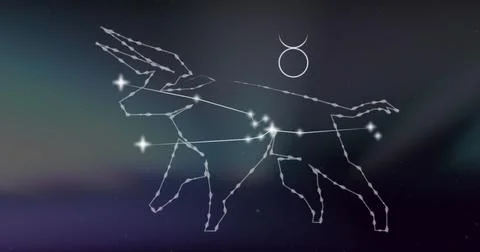 Image of taurus star sign on clouds of smoke in background Stock Photos