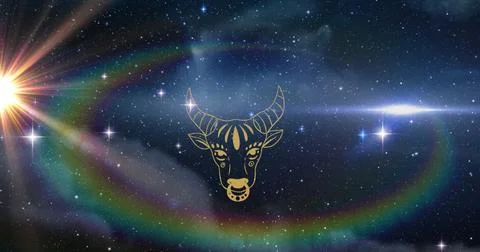 Image of taurus star sign over universe and glowing stars Stock Illustration