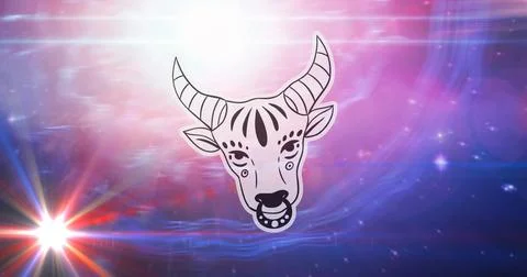 Image of taurus star sign symbol over glowing stars Stock Illustration