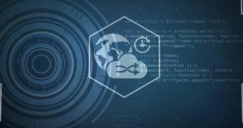 Image of tech icons and data processing on green digital screen Stock Photos