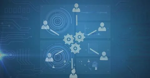 Image of tech icons and data processing on green digital screen Stock Photos