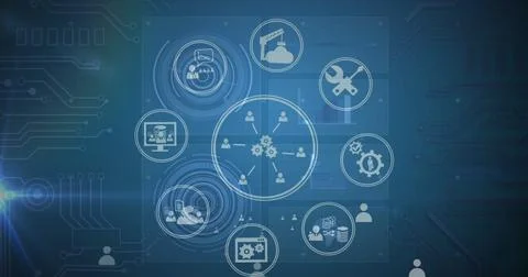 Image of tech icons and data processing on green digital screen Stock Photos
