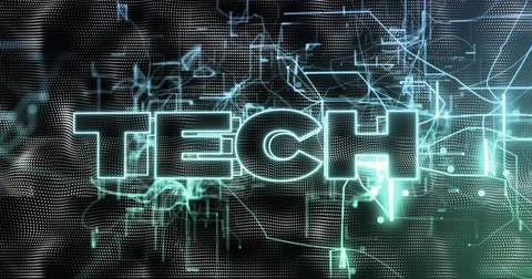 Image of tech text over data processing 库存插图