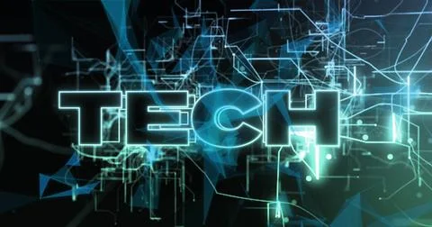 Image of tech text over data processing on black background Stock Photos