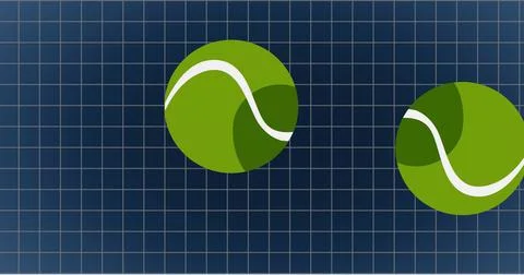Image of tennis ball falling over grid pattern against black background Illustrazione stock