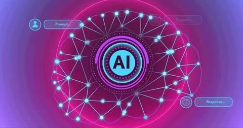 Image of text and ai data processing over black background Stock-Fotos
