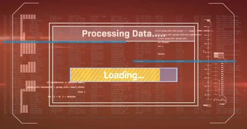 Image of text and data processing over dark background Illustrazione stock