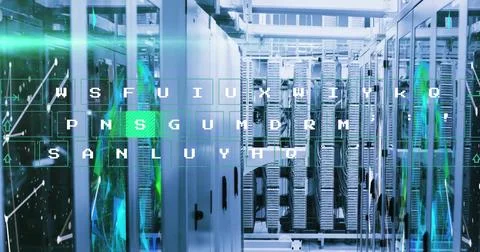 Image of text and data processing over computer servers イラスト素材