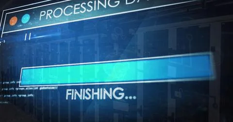 Image of text and data processing over computer servers Stock Photos