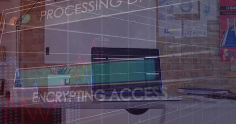 Image of text and data processing over computer in office Stock Photos