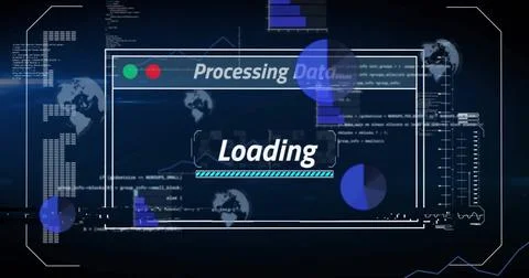 Image of text and data processing over screen on dark background Stock Photos