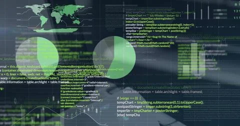 Image of text and digital data processing over desk Foto stock