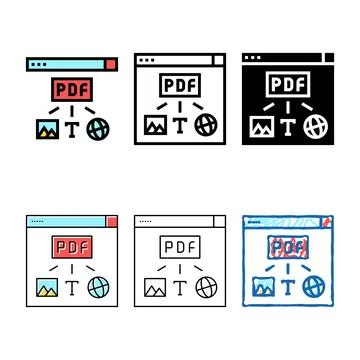 Image, text and web site page styles to pdf file color icon vector Stock Illustration