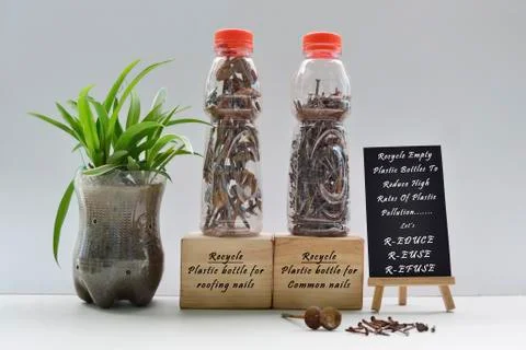 Image with text for bottle plastic recycle concept Stock Photos