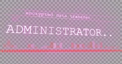 Image of text, encrypted data transfer, administrator, with moving bars, on Illustrazione stock