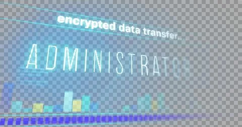 Image of text, encrypted data transfer, administrator, with moving bars, on blue Stock Illustration