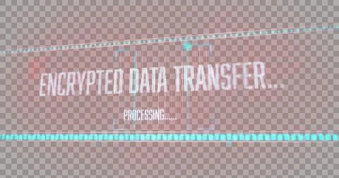 Image of text, encrypted data transfer, processing, and moving bars on black Stock Illustration