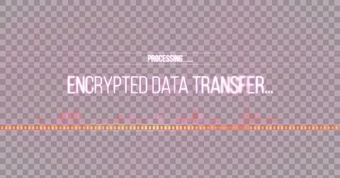 Image of text, encrypted data transfer, and moving bars on dark interface 스톡 일러스트