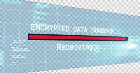 Image of text, encrypted data transfer, receiving, with moving red bar on blue Stock Illustration