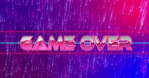 Image of text, game over, in shiny pink, with light trails on pink and blue Stock Illustration