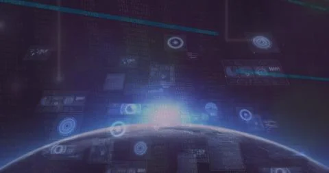 Image of text with globe and network of connections Stock Photos