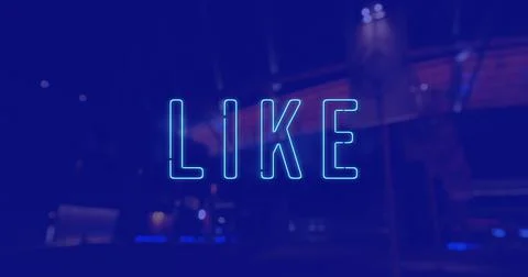 Image of like text over cityscape at night on blue background Ilustração Stock