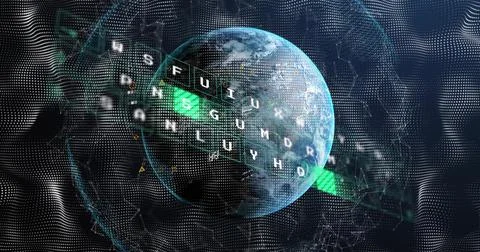 Image of text over globe and financial data processing Stock Illustration