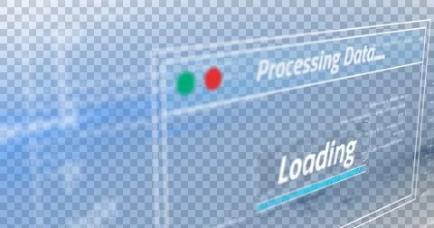 Image of text processing data and loading, with time bar on computer interface 库存插图