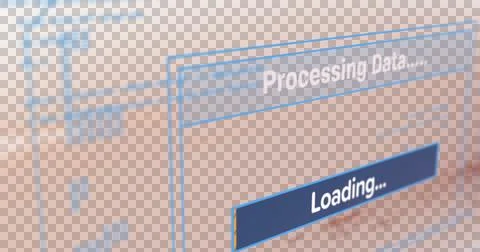 Image of text processing data and loading, with time bar on computer interface 库存插图