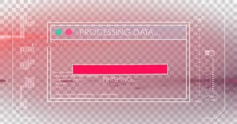 Image of text processing data and discovering database, with time bar on red Stock Illustration