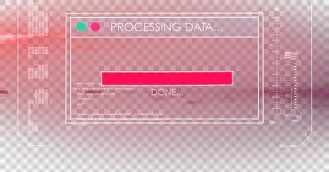 Image of text processing data and discovering database, with time bar on red Stockillustratie