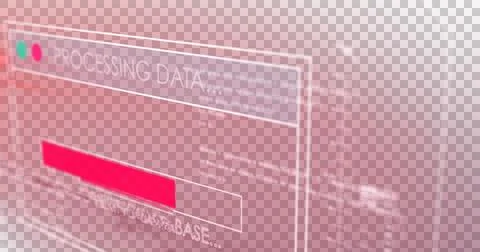 Image of text processing data and discovering database, with time bar on red Illustrazione stock