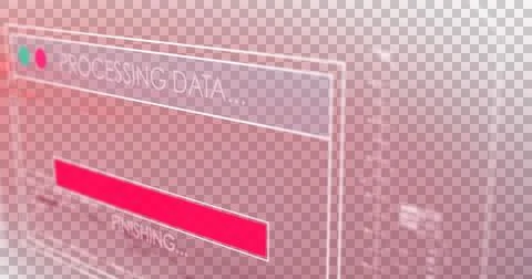 Image of text processing data and discovering database, with time bar on red Illustrazione stock