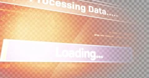 Image of text, processing data, loading, with moving bar on orange interface Stock Illustration