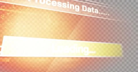Image of text, processing data, loading, with moving bar on orange interface Stock Illustration