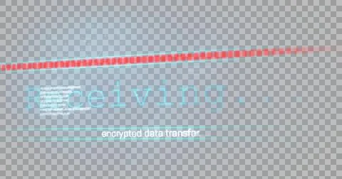 Image of text, receiving encrypted data transfer, and red bar on black interface Stock Illustration