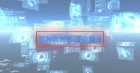 Image of thank you text over data processing on dark background Stock Illustration