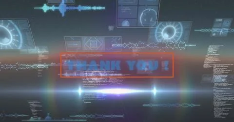 Image of thank you text over scope scanning and data processing 스톡 일러스트