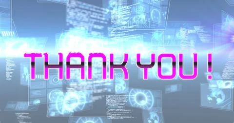 Image of thank you text over scope scanning and data processing Illustrazione stock