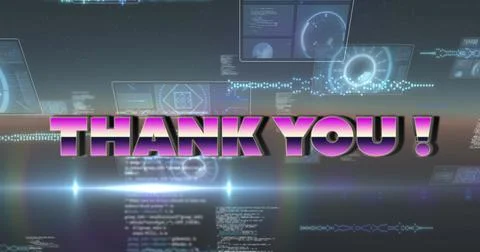Image of thank you text over scope scanning and data processing 스톡 일러스트