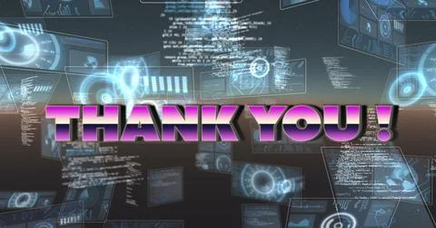 Image of thank you text over scope scanning and data processing Illustrazione stock